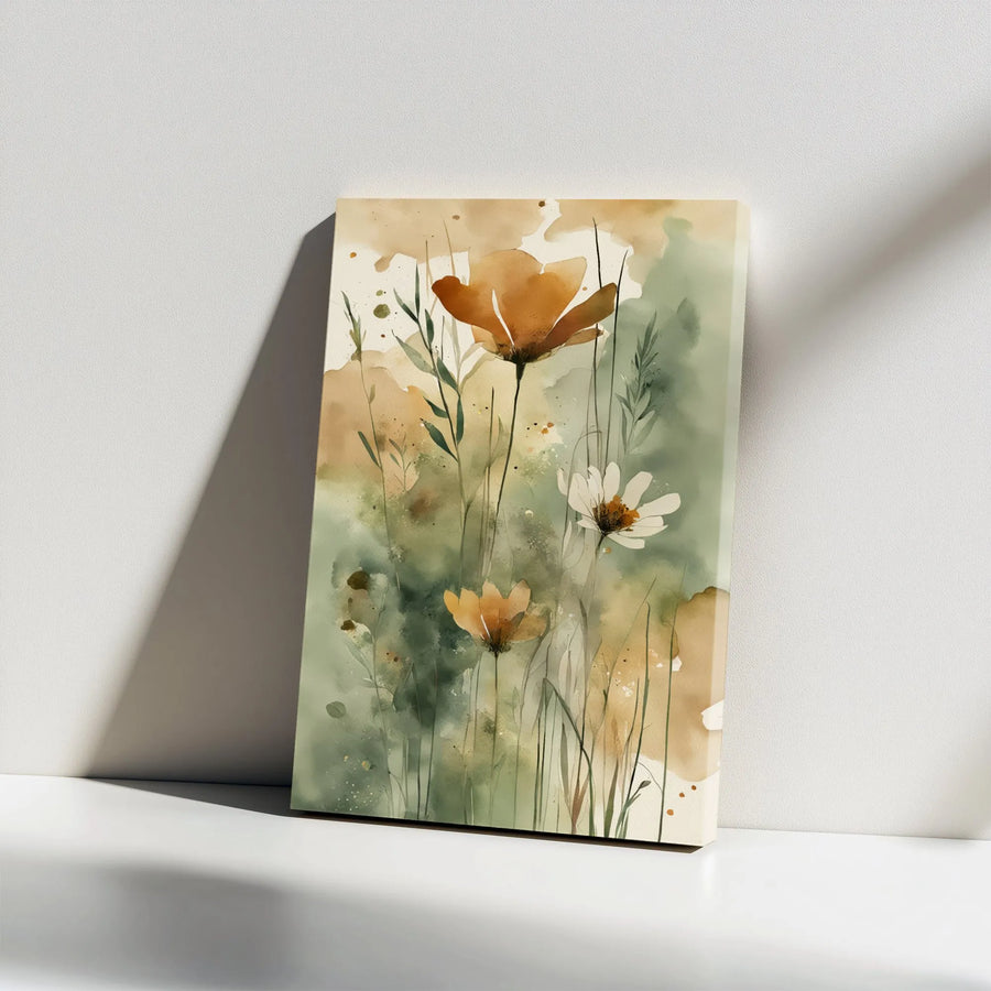 Watercolor Wildflower Canvas Print | Abstract Earth Tone Floral Painting | Premium Fade-Resistant Canvas | Living Room Wall Decor Gift
