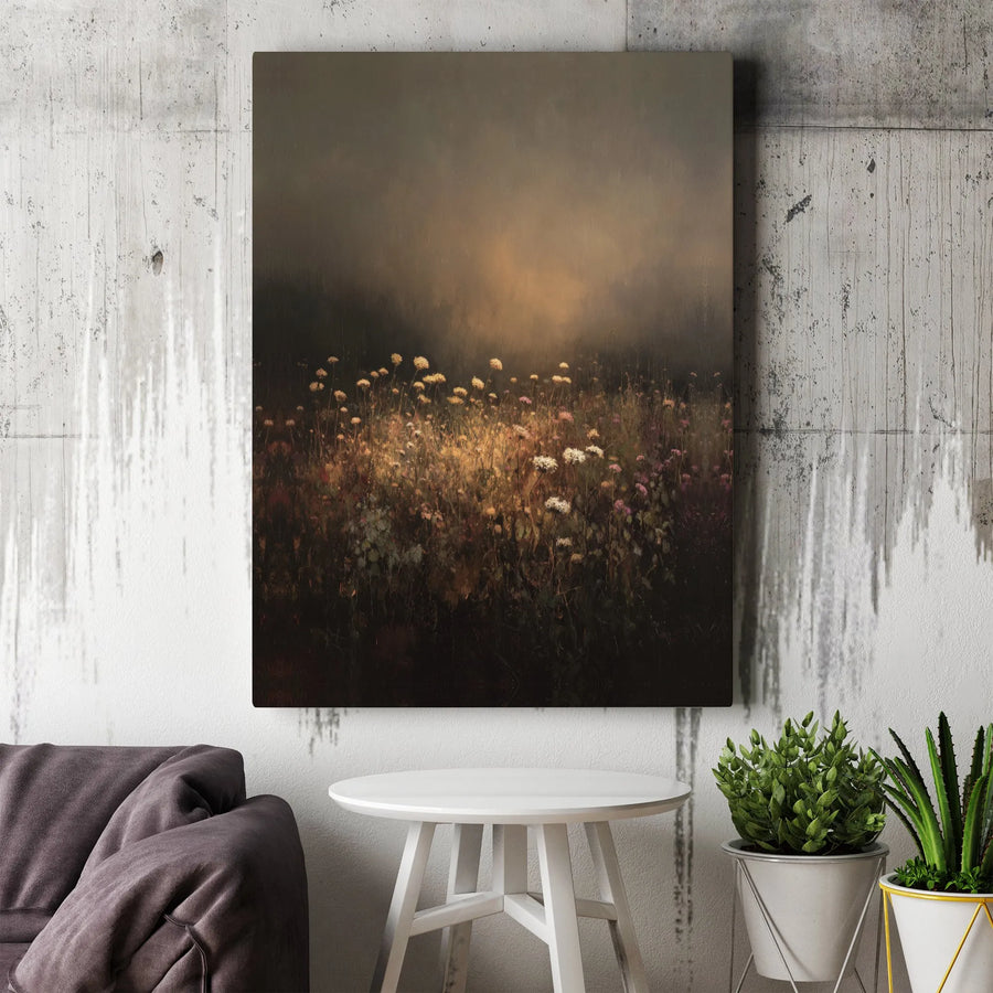 Moody Wildflower Canvas Print | Dark Botanical Painting | Premium Gallery Wrapped Canvas | Modern Farmhouse Living Room Wall Decor Gift