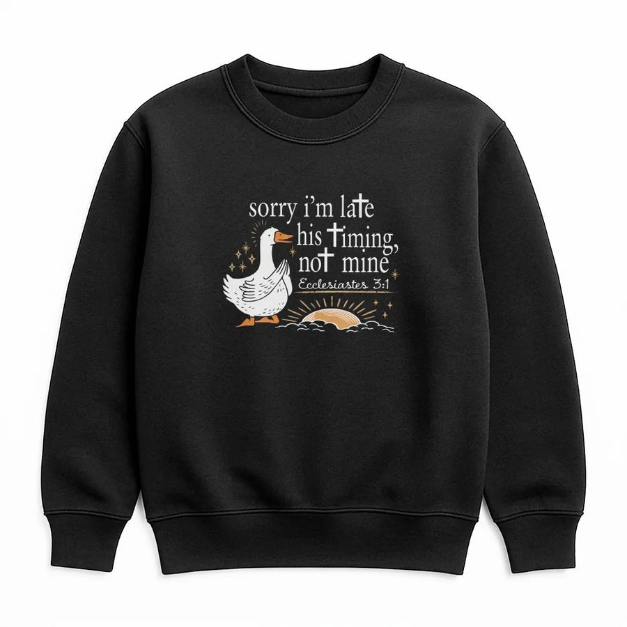 Christian Goose Sweatshirt | Funny Bible Verse 'His Timing Not Mine' | Premium Comfort Colors Cotton Tee | Religious Faith Based Gift for Women
