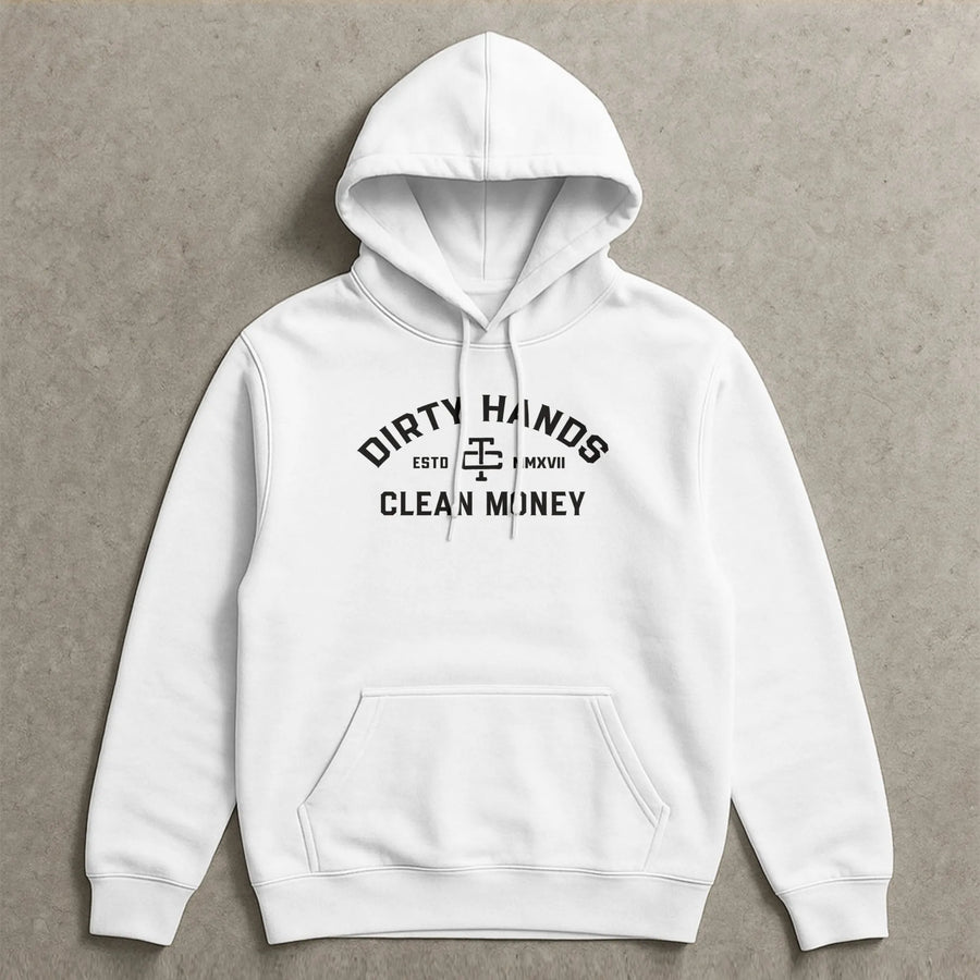 Dirty Hands Clean Money Hoodie | Blue Collar Hustle Graphic Print | Premium Cotton Blend Workwear | Motivational Gift For Men And Women