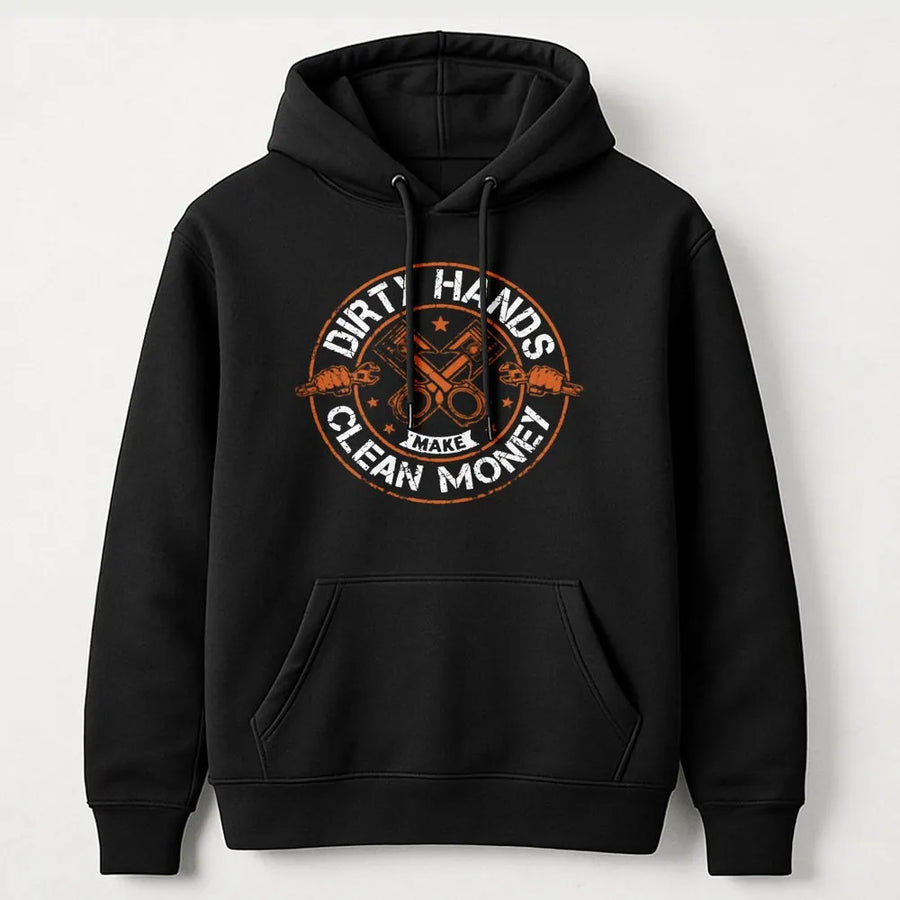 Dirty Hands Clean Money Hoodie | Mechanic Auto Repair Gift | Premium Cotton Blend | Funny Car Guy Garage Apparel For Working Dad
