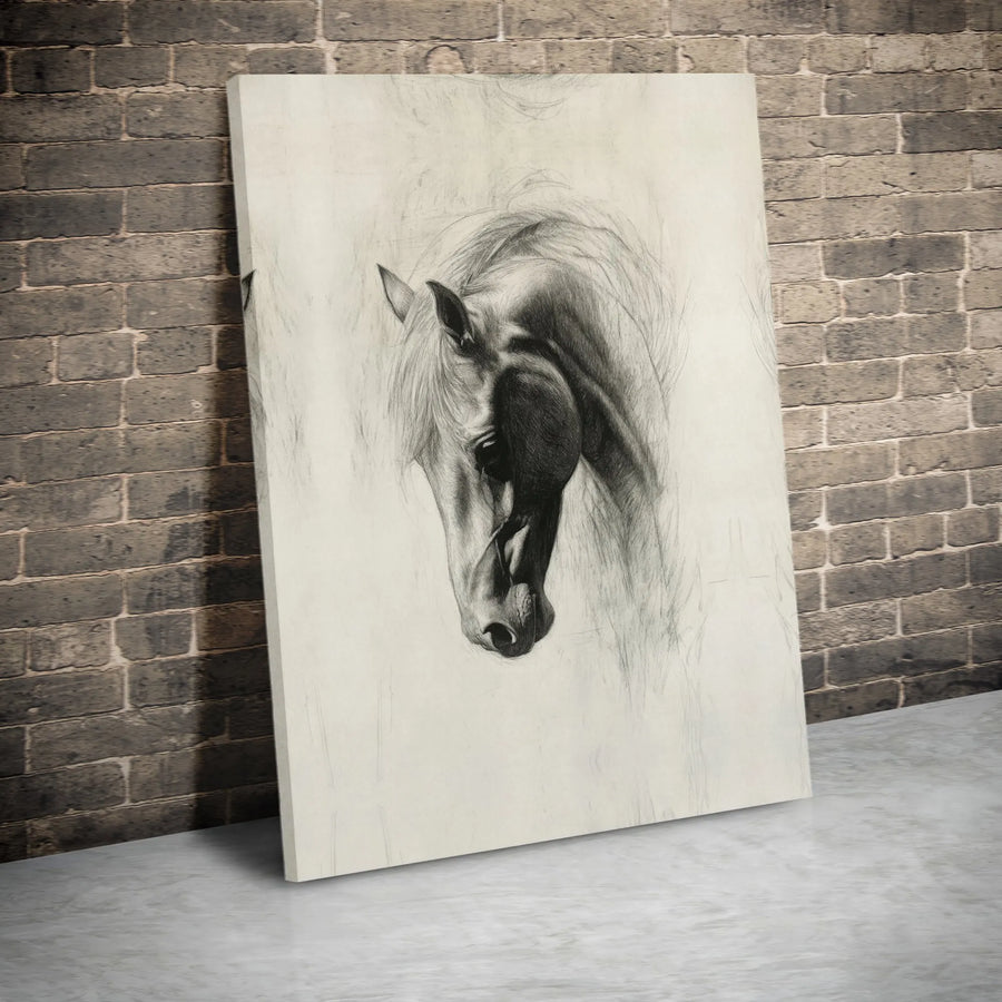 Horse Head Pencil Sketch Canvas Wall Art | Fine Art Equestrian Portrait Print | Premium Gallery Wrapped Canvas | Farmhouse Home Decor Gift