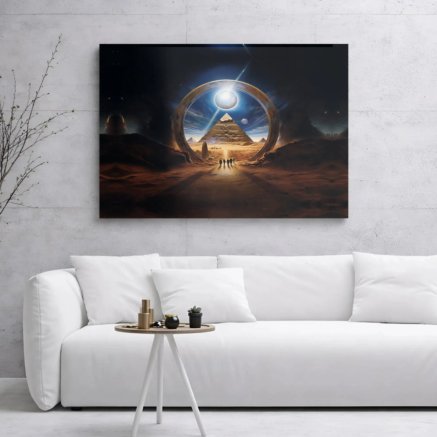 Egyptian Pyramid Canvas Art | Surreal Sci-Fi Portal Wall Decor | Premium Gallery Wrap Print | Modern Living Room Home Office Gift