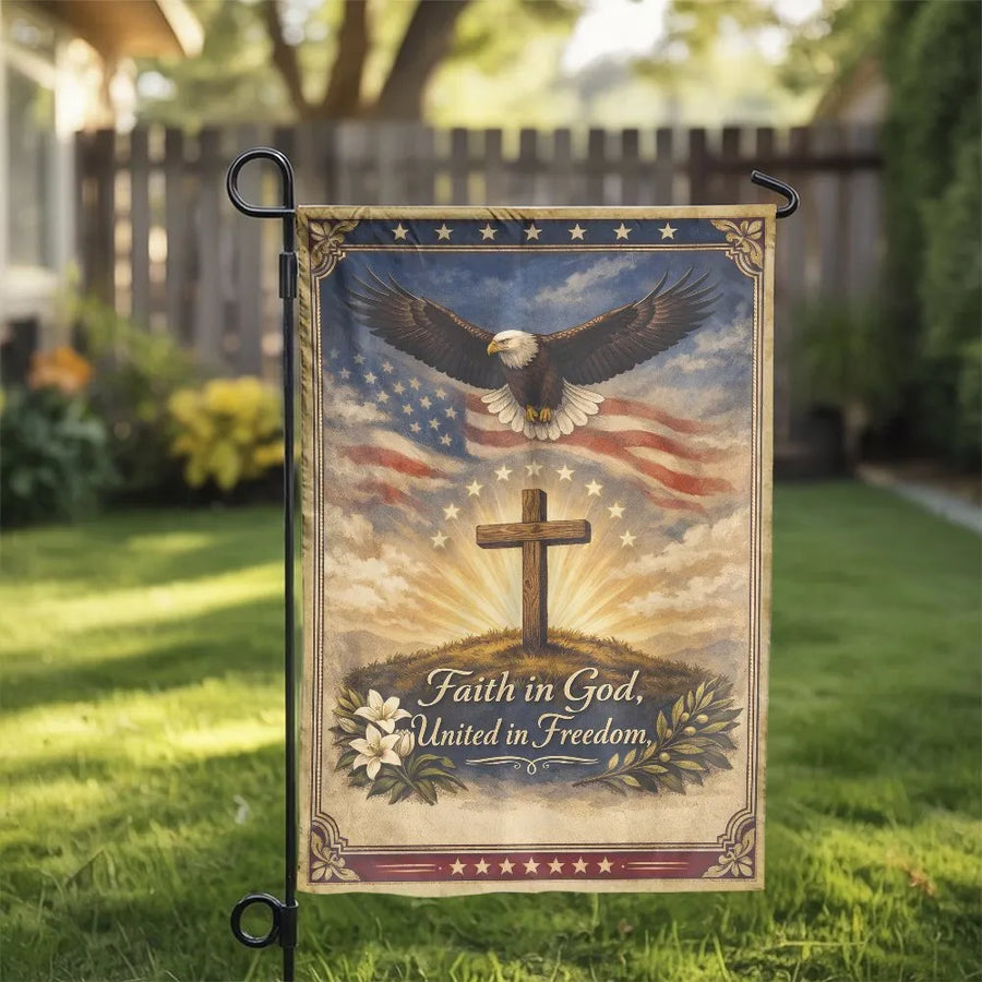 Patriotic Christian Garden Flag | American Eagle and Cross Design | Premium Weather-Resistant Fabric | Outdoor Yard Decor Gift