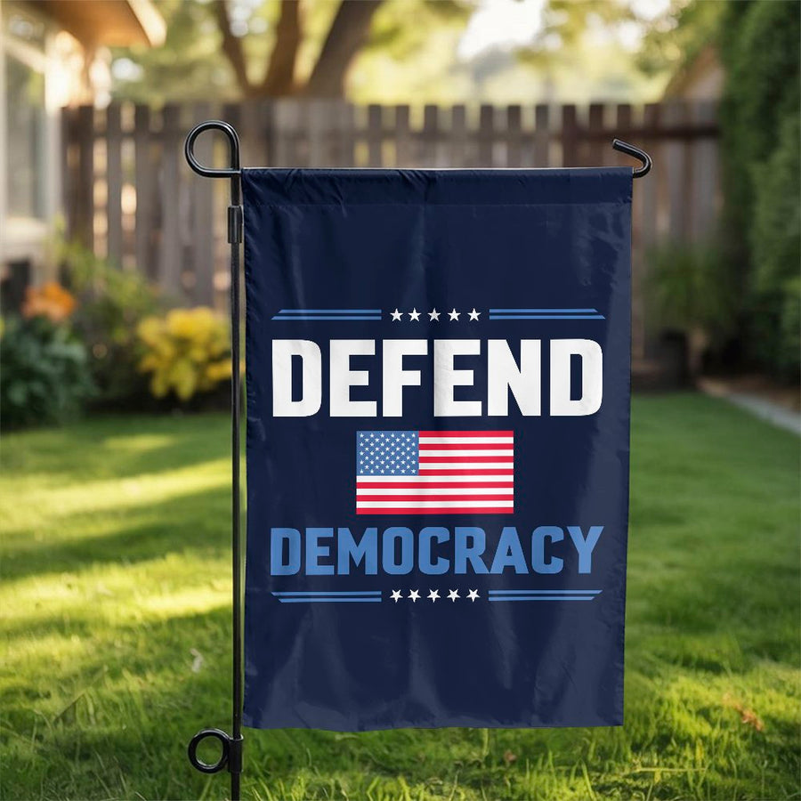 Defend Democracy Garden Flag | Patriotic US Flag Yard Decor | Weather-Resistant Polyester | Statement Outdoor Sign for Home Garden