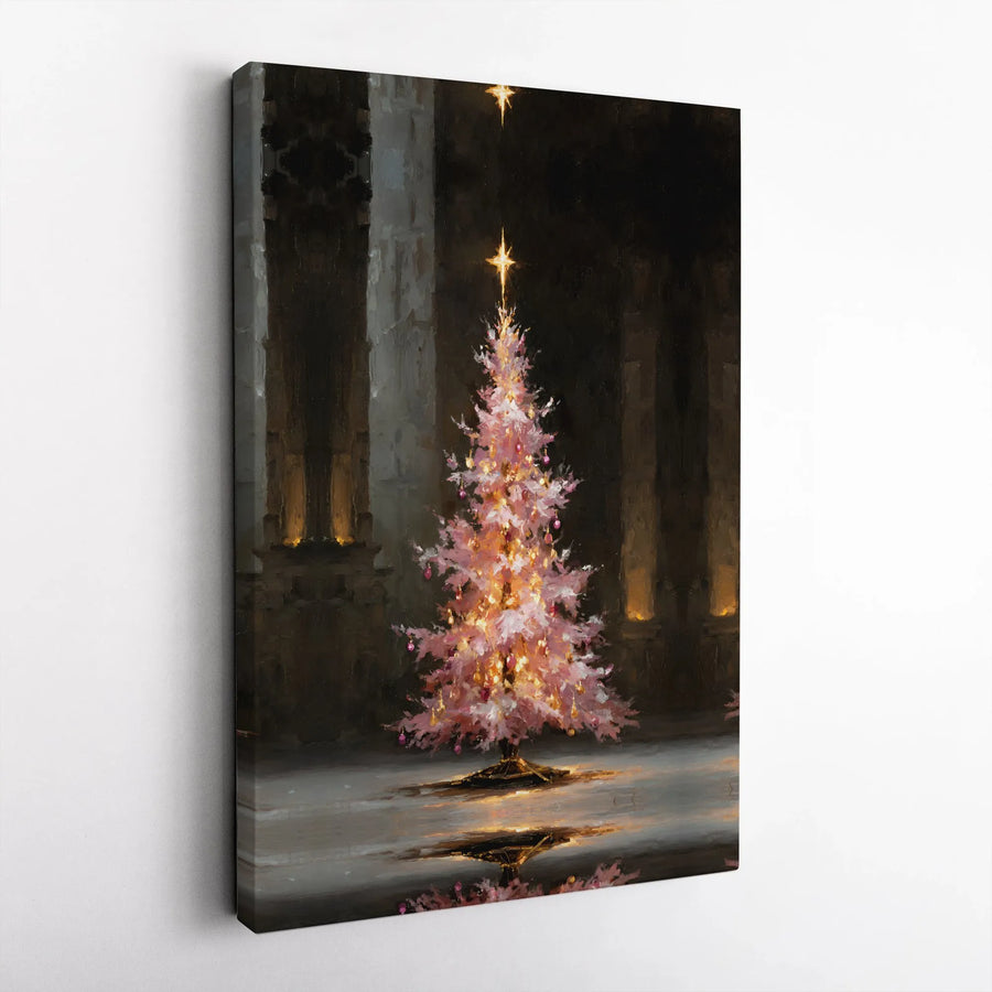 Pink Christmas Tree Wall Art | Impressionistic Holiday Canvas Print | Premium 1.25-Inch Gallery Wrap | Festive Seasonal Home Decor Gift