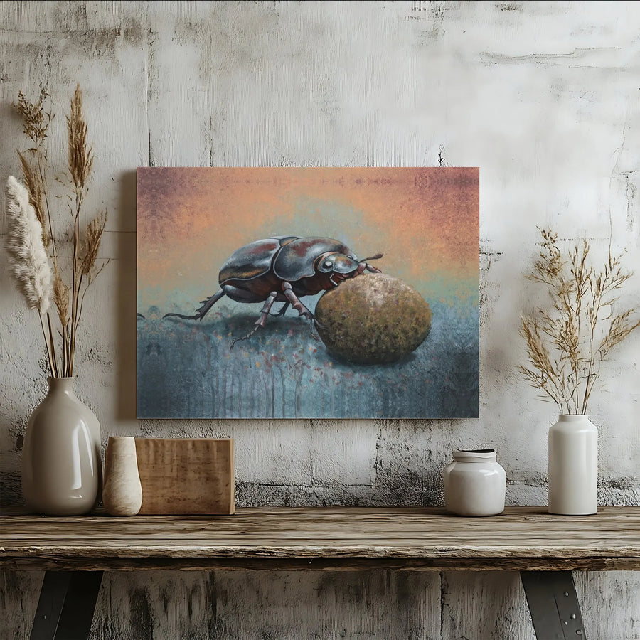 Dung Beetle Wall Art Canvas | Surreal Insect Nature Painting | Gallery-Quality Fade-Resistant Print | Unique Office Decor Gift