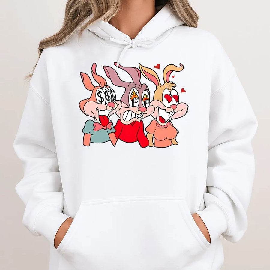 Funny Rabbit Hoodie | Cartoon Bunny Aesthetic Graphic | Premium Cotton Blend | Unisex Streetwear Gift for Him and Her