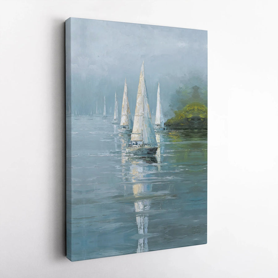 Sailboat Painting Canvas Print | Coastal Seascape Wall Art with Impressionist Style | Premium Gallery Wrap Canvas | Nautical Home Decor Gift