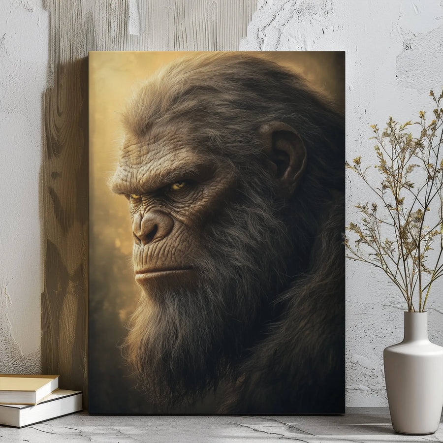 Bigfoot Portrait Canvas Wall Art | Realistic Sasquatch Fine Art Print | Premium 1.25 Inch Gallery Wrap | Cryptid Lover Home Office Decor Gift
