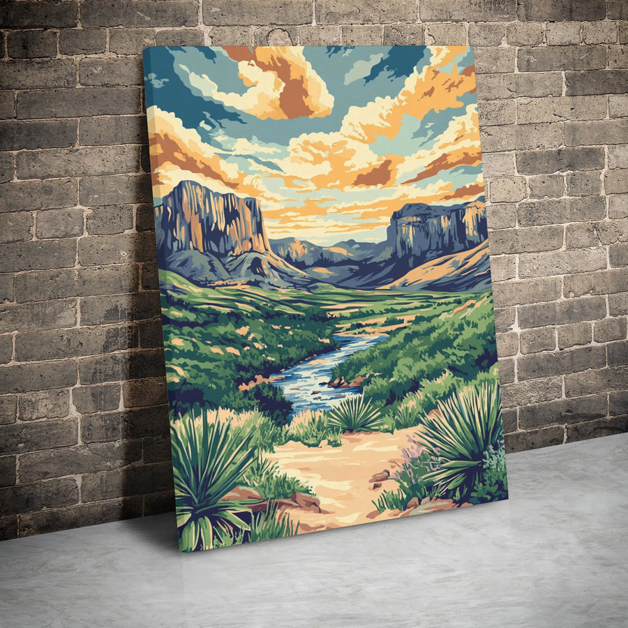 Desert Canyon Landscape Canvas Print | Modern Southwestern River Mesa Art | Premium Gallery Wrapped Wall Decor | Nature Lover Gift
