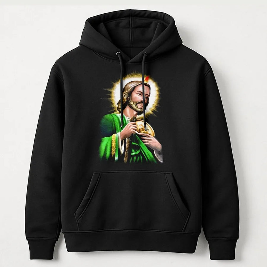San Judas Tadeo Hoodie | Saint Jude Portrait Religious Design | Premium Cotton Blend | Catholic Faith Gift for Men and Women