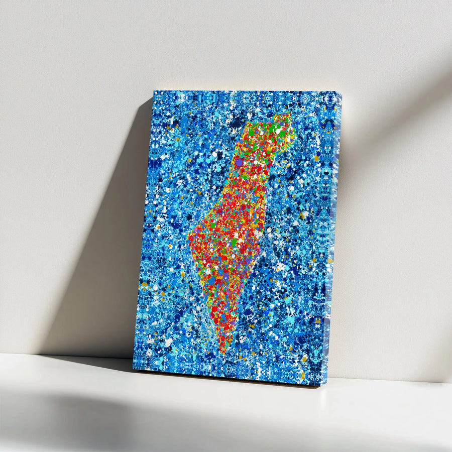 Israel Map Canvas Art | Colorful Abstract Paint Splatter Print | 1.25” Gallery Wrap Premium Decor | Modern Wall Art for Home or Office Gift