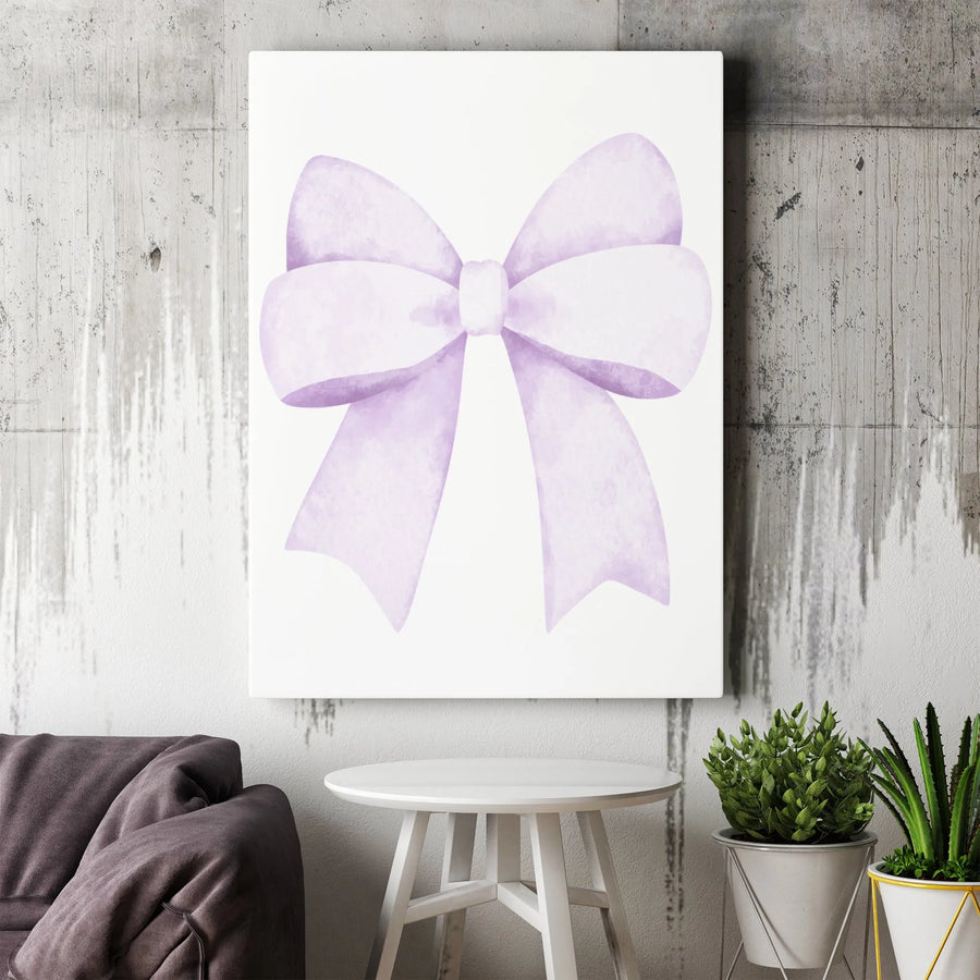 Lavender Ribbon Bow Wall Art | Soft Watercolor Aesthetic Print | Premium Gallery Wrapped Canvas | Minimalist Home Decor Gift for Girls Room