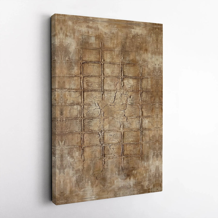 Abstract Textured Canvas Print | Wabi Sabi Industrial Grid Art | Premium Gallery Wrapped Canvas | Rustic Farmhouse Decor Gift