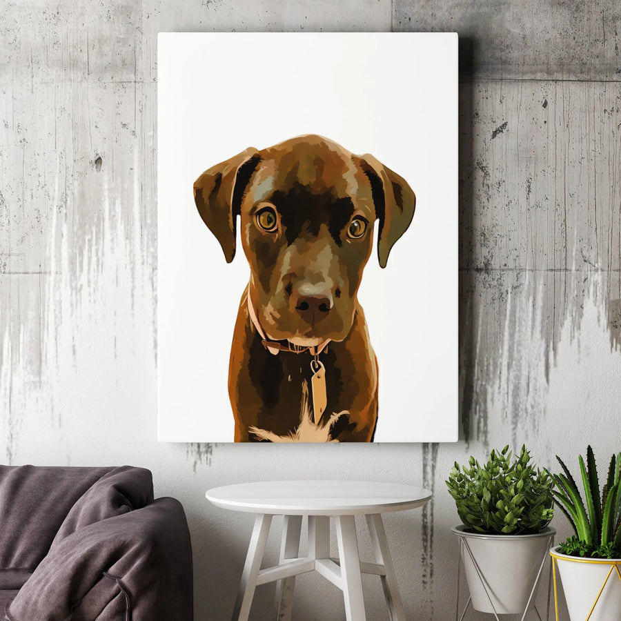 Brown Puppy Dog Canvas Art | Stylized Digital Pet Portrait | 1.25 Inch Premium Gallery Wrap | Cute Animal Wall Decor Gift for Dog Lovers