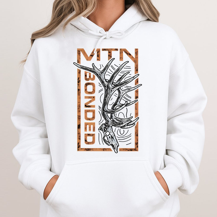 Mtn Bonded Hoodie | Deer Antler Skull Graphic | Premium Cotton Blend Apparel | Outdoor Hunting Gift For Nature Lovers