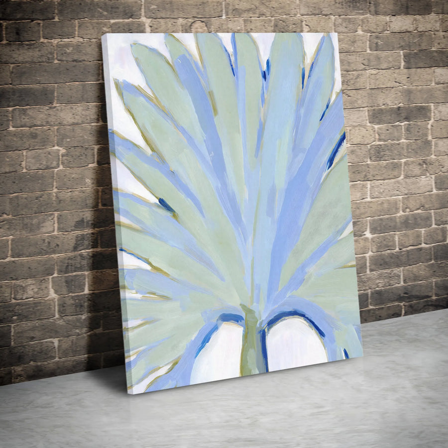 Abstract Palm Leaf Canvas Wall Art | Coastal Blue and Green Botanical Art | Premium Gallery Wrapped Canvas | Minimalist Home Decor Gift