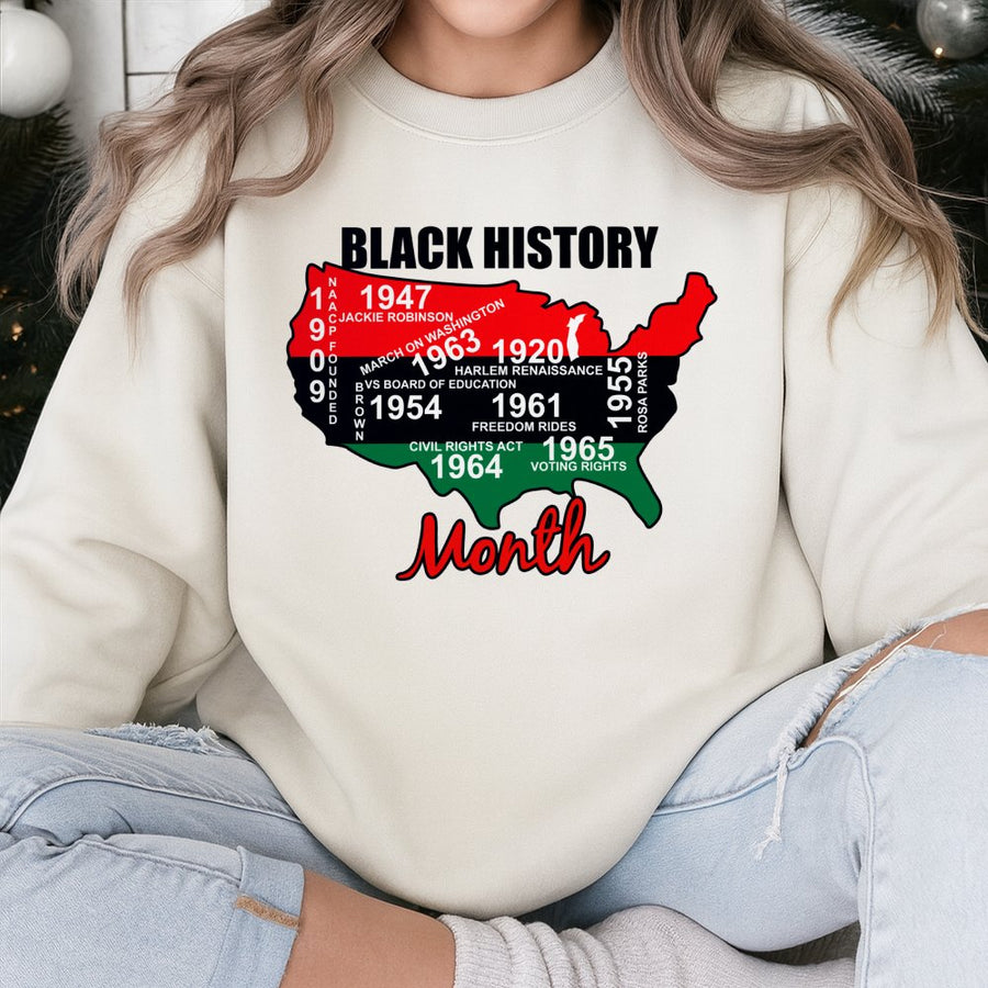 Black History Month Sweatshirt | USA Map Educational Design | Premium Cotton Blend | Gift for African American Heritage Month Awareness