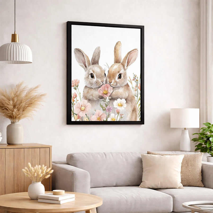 Watercolor Bunny Canvas Print | Cute Rabbit Floral Art | Premium Gallery Wrapped Wall Decor | Nursery And Farmhouse Home Gift