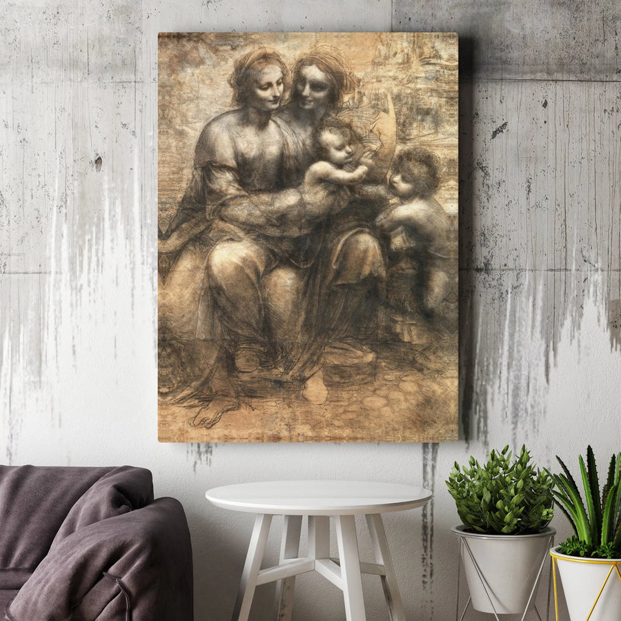 Da Vinci Virgin and Child Canvas Print | Vintage Renaissance Sketch Reproduction | Premium Gallery Wall Art | Christian Home Decor Collector Gift