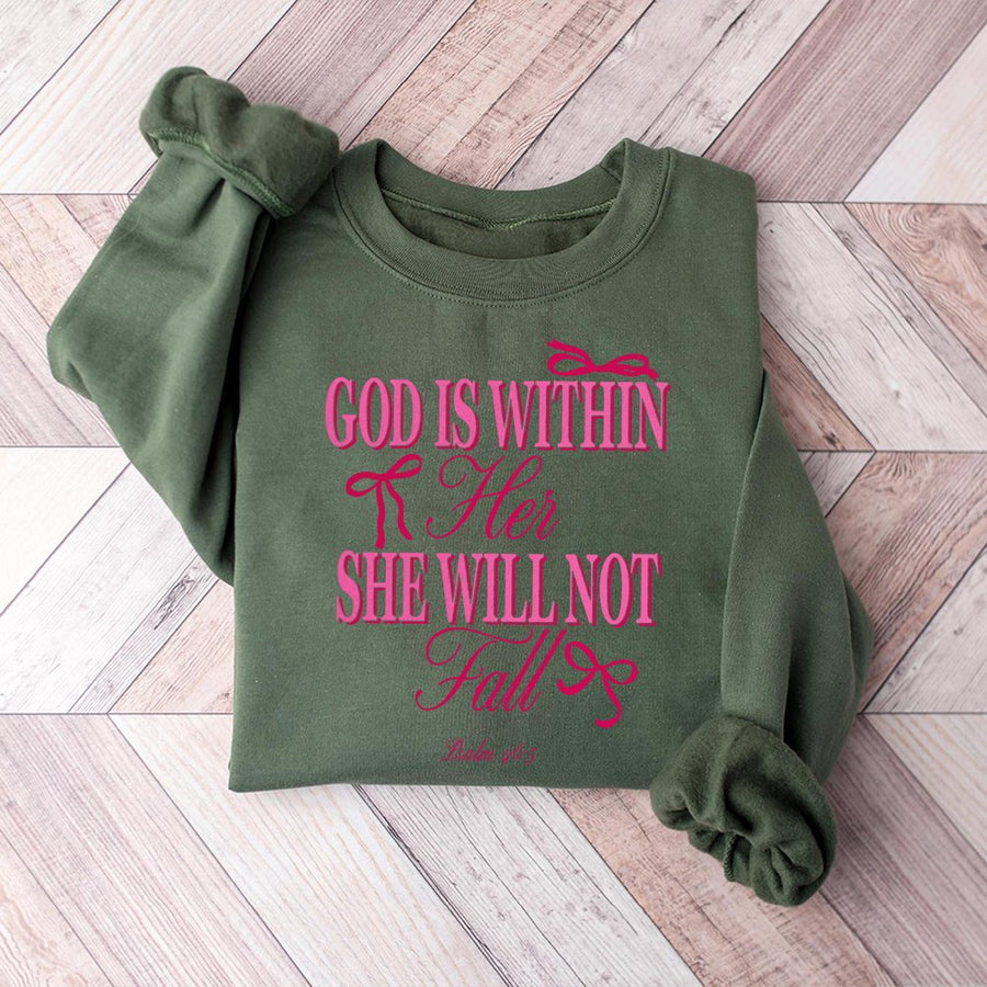 God Is Within Her She Will Not Fall Sweatshirt | Psalm 46:5 Christian Apparel | Premium Soft Cotton Blend | Faith-Based Gift for Women