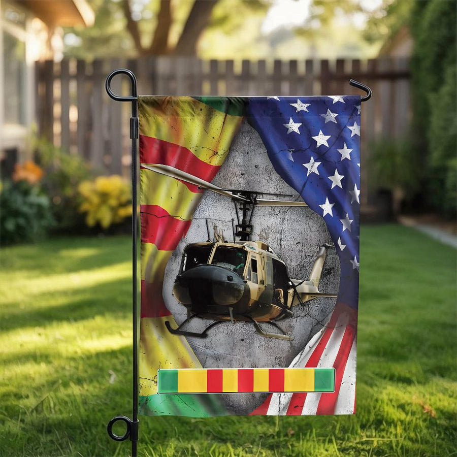 Huey Helicopter Vietnam Veteran Garden Flag | US Flag Patriotic Tribute | Premium Double-Sided Polyester | Memorial Day Gift for Veterans