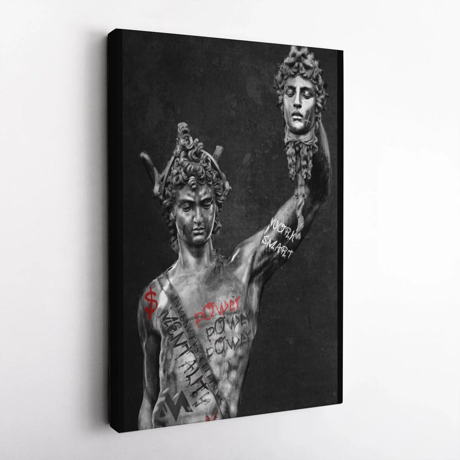 Perseus With Medusa Head Canvas | Modern Graffiti Street Art Decor | 1.25 Inch Gallery Wrap | Motivational Office Wall Art For Men