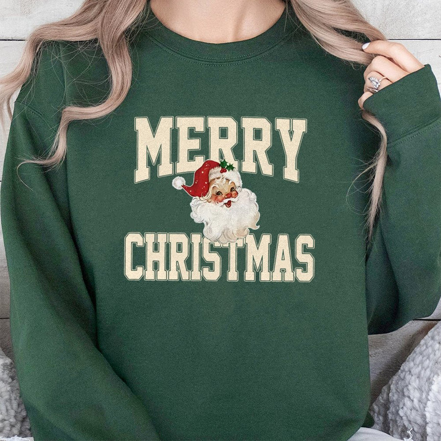 Merry Christmas Santa Sweatshirt | Vintage Retro Graphic Holiday Design | Premium Soft Cotton Blend | Festive Unisex Holiday Gift for Her and Him