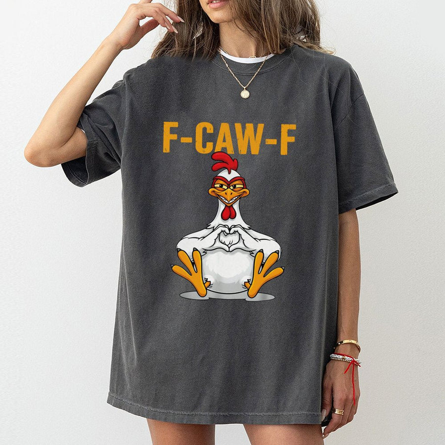 Funny Chicken T-Shirt | F-CAW-F Heart Hands Meme Graphic | 100% Cotton Premium Tee | Sarcastic Farm Animal Gift for Chicken Lovers