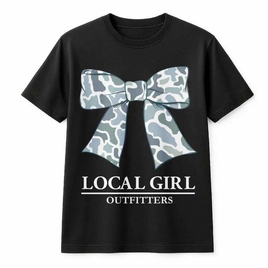 Camo Bow Graphic T-Shirt | Trendy Southern Preppy Aesthetic | Premium Soft Cotton Blend | Cute Gift For Her & Local Outfit Enthusiasts