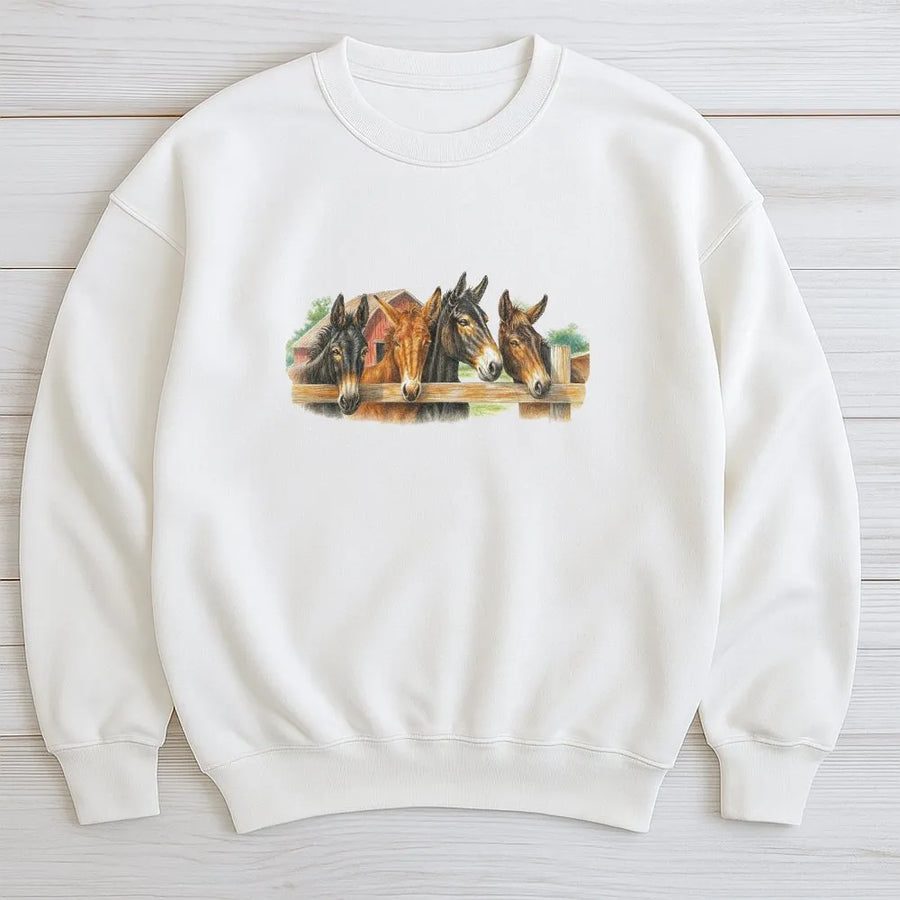 Vintage Horse Sweatshirt | Western Farm Scene Graphic Sweatshirt | Premium Cotton Blend | Gift for Country Cowboy & Rodeo Lovers