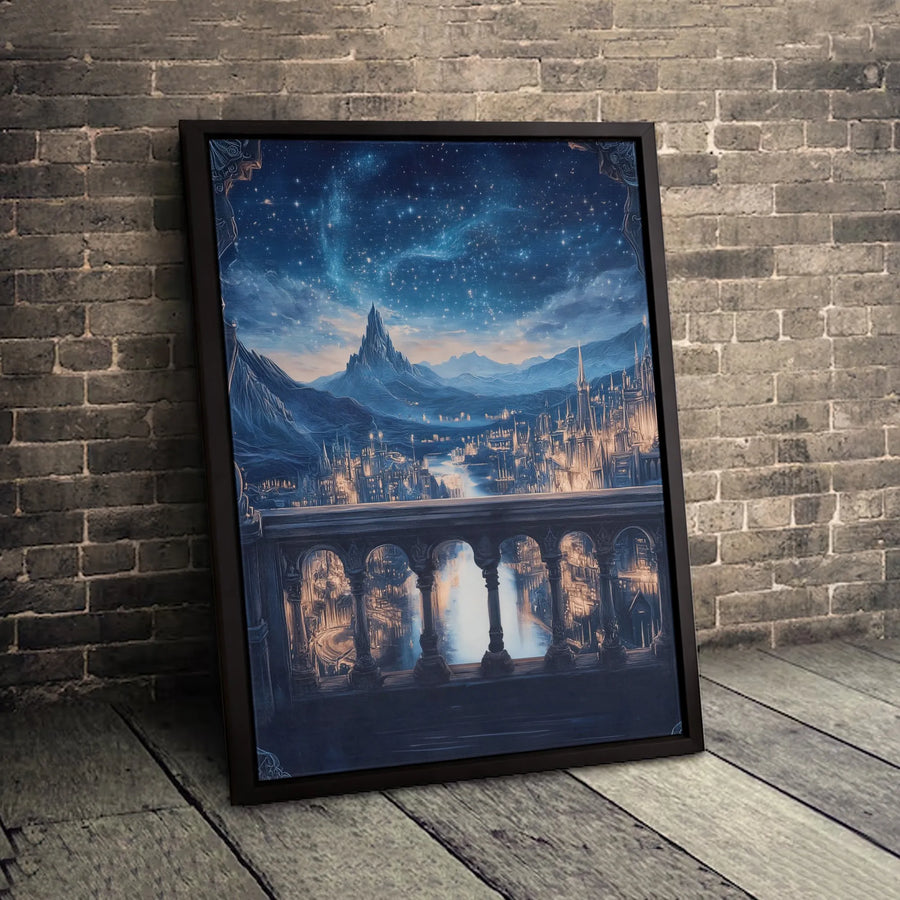 Fantasy City Wall Art | Enchanted Kingdom Night View Canvas | Gallery-Quality Premium Print | Magical Landscape Decor for Fantasy Fans