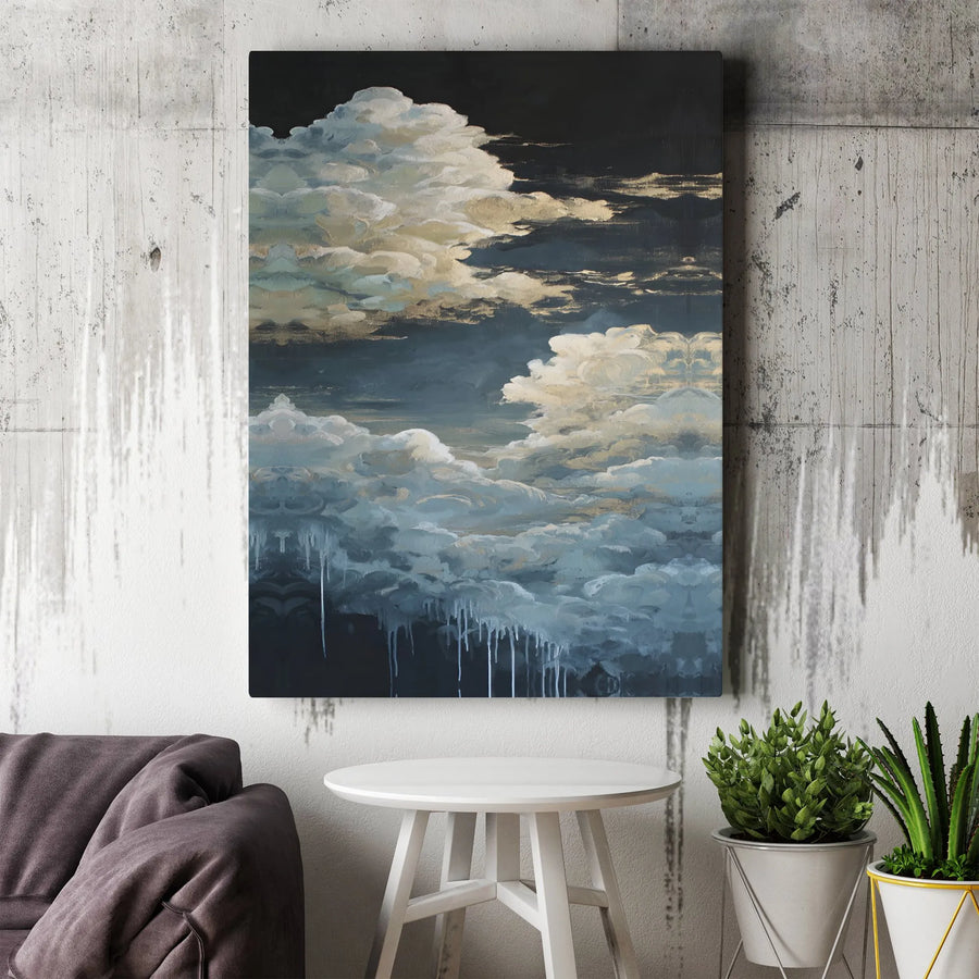 Abstract Cloudscape Wall Art | Moody Stormy Sky Oil Painting Style | Premium Gallery Wrap Canvas | Modern Home Decor for Living Room