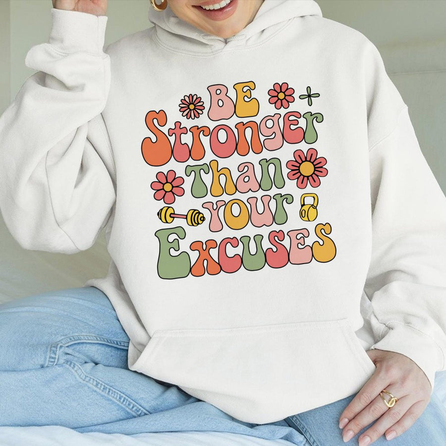Be Stronger Than Your Excuses Hoodie | Retro Fitness Gym Graphic | Premium Cotton Blend Sweatshirt | Motivational Gift for Gym Lovers & Athletes