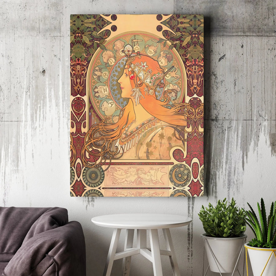 Alphonse Mucha Zodiac Canvas Art | Art Nouveau Astrology Print | Premium Gallery Wrap Wall Decor | Aesthetic Home Office Gift