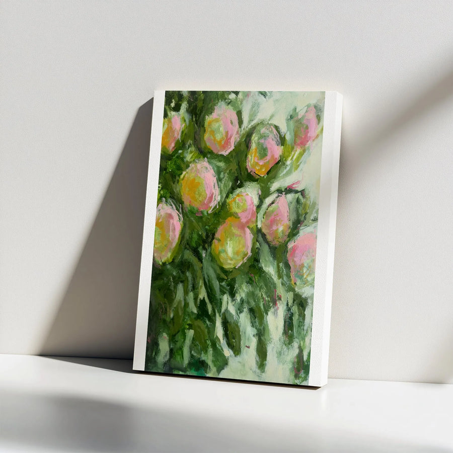 Summer Roses Vertical Canvas | Abstract Impressionist Floral Painting | Premium Gallery Wrapped Wall Art | Modern Home Decor Gift