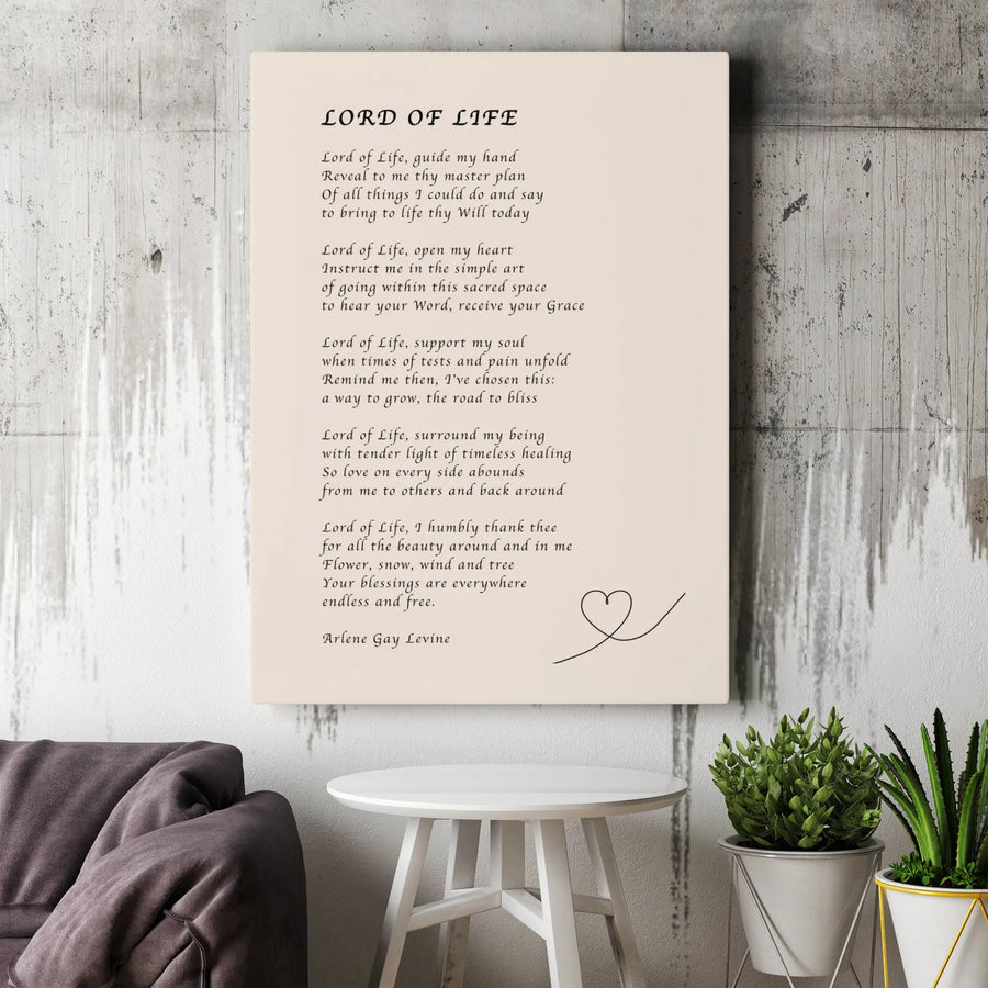 Lord Of Life Poem Wall Art | Minimalist Heart Line Drawing Print | Premium Gallery Canvas | Religious Christian Gift For Home Decor