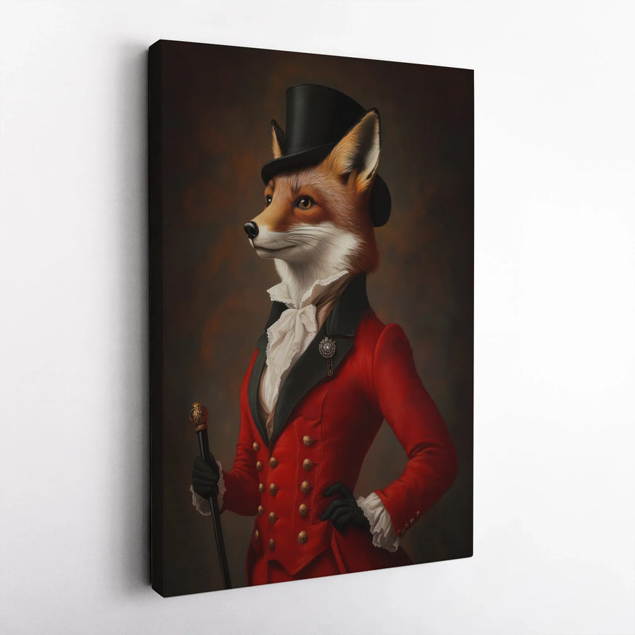Victorian Fox Wall Art | Gentleman Fox in Red Coat Portrait | Gallery Quality 1.25 Inch Thick Canvas | Eccentric Home Office Decor Gift