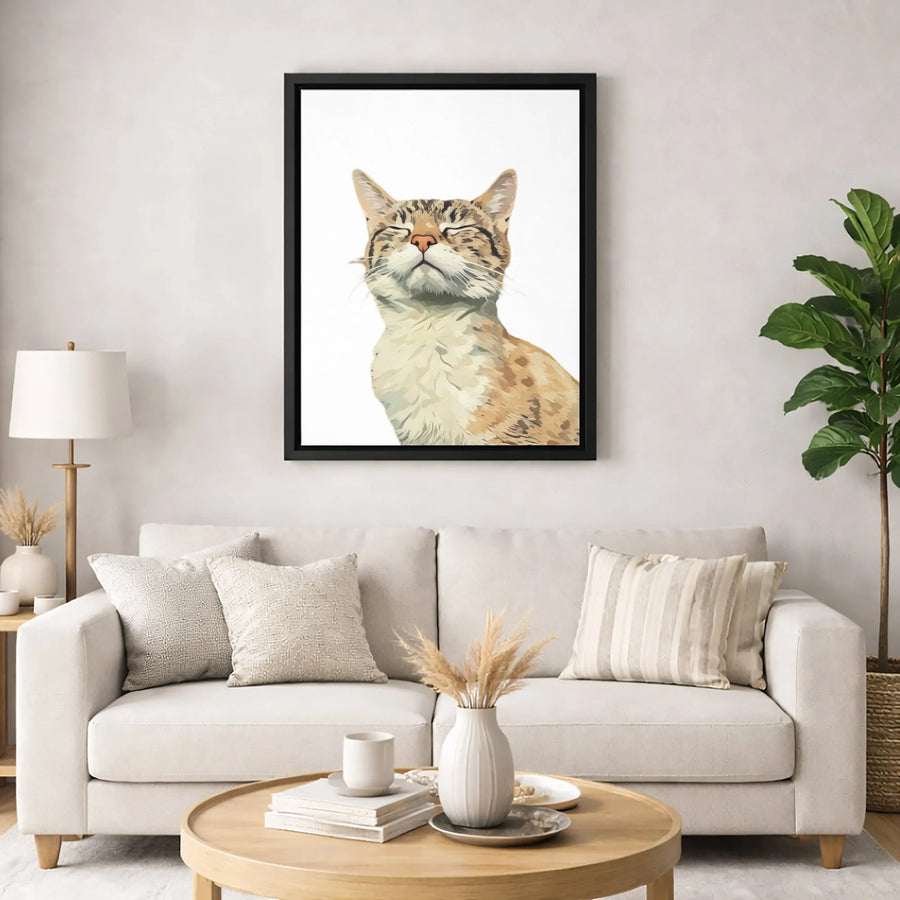 Content Tabby Cat Portrait Canvas | Minimalist Pet Art Print | Gallery-Quality 1.25" Thick Frame | Peaceful Animal Wall Decor Gift