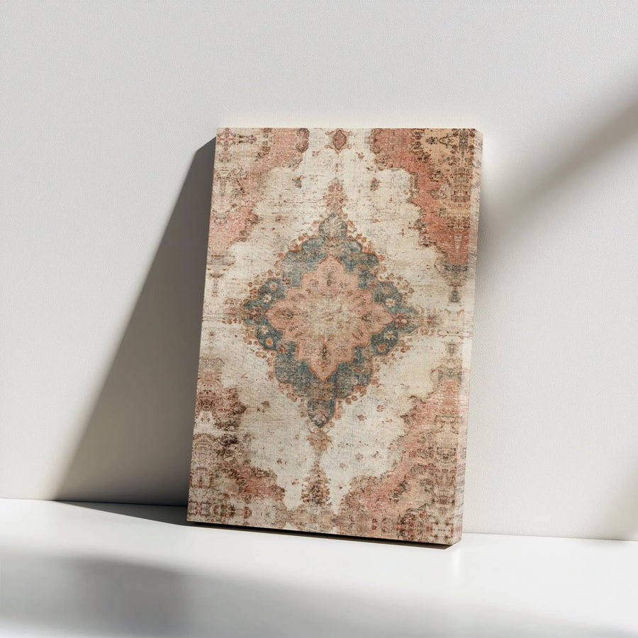 Vintage Persian Rug Canvas Art | Distressed Medallion Print | Premium Gallery Wrapped Canvas | Bohemian Farmhouse Wall Decor Gift