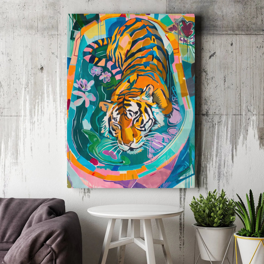 Tiger Canvas Wall Art | Colorful Abstract Jungle Animal Painting | Premium Gallery Wrap Decor | Modern Living Room Gift for Wildlife Lovers