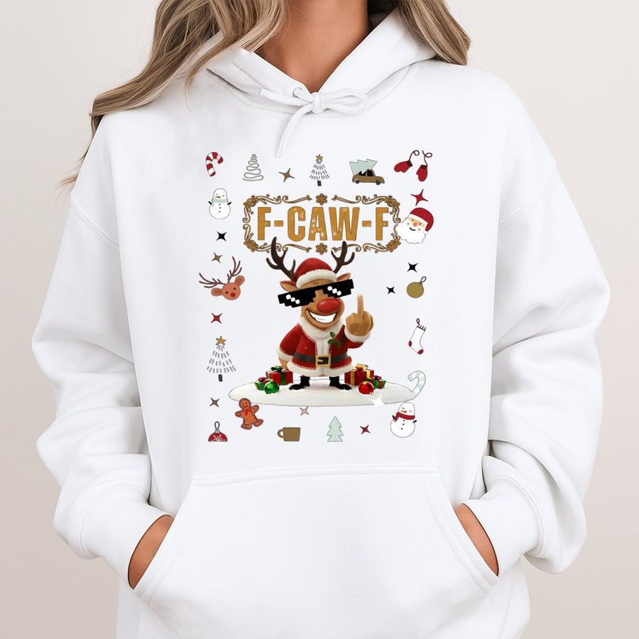 Funny Christmas Reindeer Hoodie | Rude Santa Deer Graphic | Soft Cotton-Polyester Blend | Trendy Holiday Gift for Men and Women