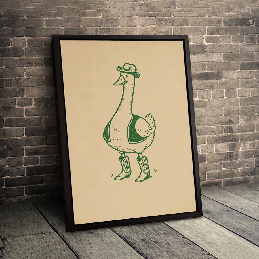 Cowboy Goose Canvas Art | Western Farmhouse Wall Decor | Premium 1.25-Inch Thick Gallery Wrap | Quirky Countryside Gift for Animal Lovers