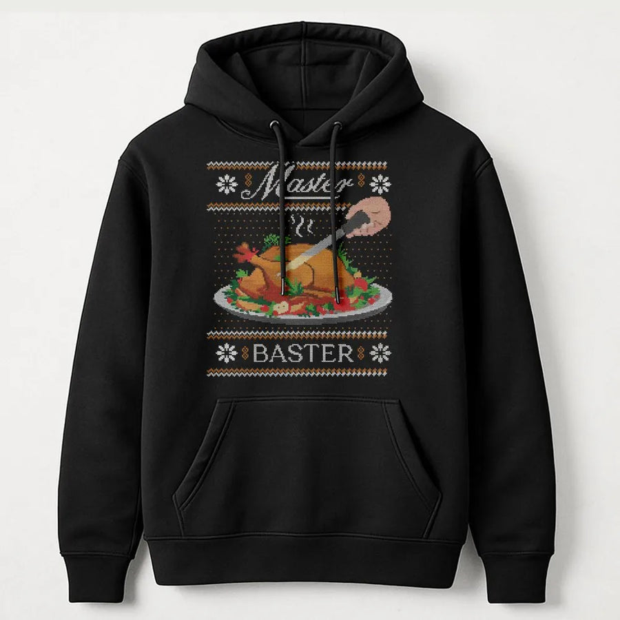 Master Baster Hoodie | Funny Thanksgiving Turkey Graphic | Premium Cotton Blend | Rude Humor Christmas Gift for Men & Women