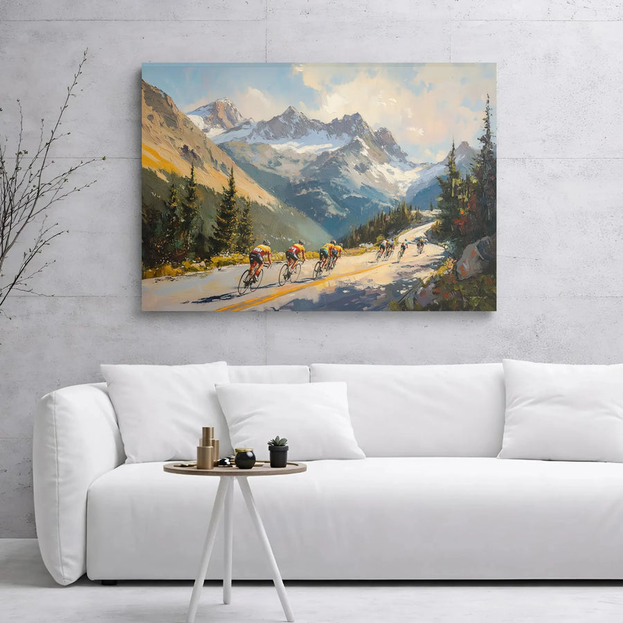 Mountain Cycling Canvas Print | Impressionist Road Bike Race Wall Art | 1.25” Gallery Wrap | Premium Gift for Cyclists & Outdoor Enthusiasts