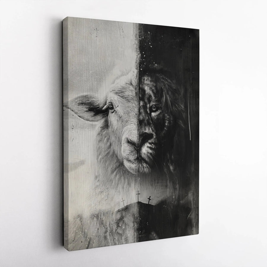 Lion and Lamb Wall Art | Christian Canvas Print | 1.25 Inch Gallery Wrap | Religious Home Decor Gift for Faithful Believers