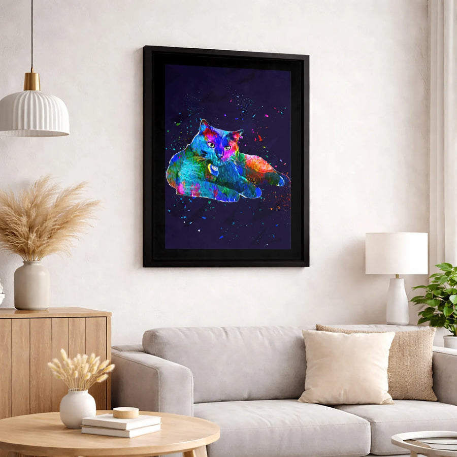 Colorful Cat Canvas Wall Art | Vibrant Abstract Pop Art Pet Portrait | Premium 1.25" Gallery Wrap | Modern Home Decor Gift for Cat Lovers
