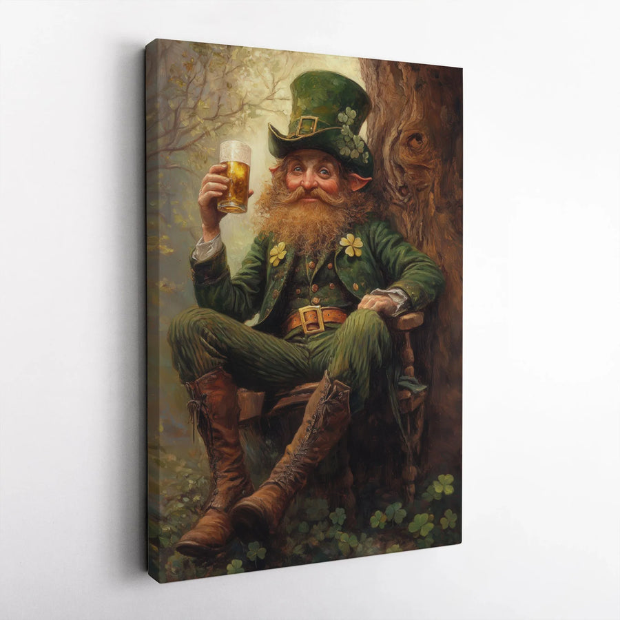 Leprechaun Wall Art | St Patrick's Day Beer Drinking Decor | Premium Gallery Wrap Canvas | Festive Irish Pub Home Decoration Gift