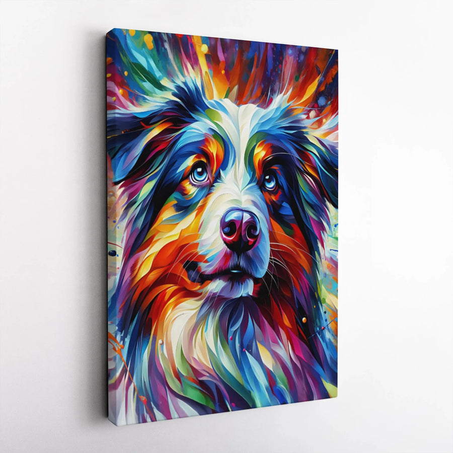 Australian Shepherd Canvas Art | Colorful Abstract Dog Portrait | Premium Fade-Resistant Print | Gallery-Ready Wall Decor for Dog Lovers